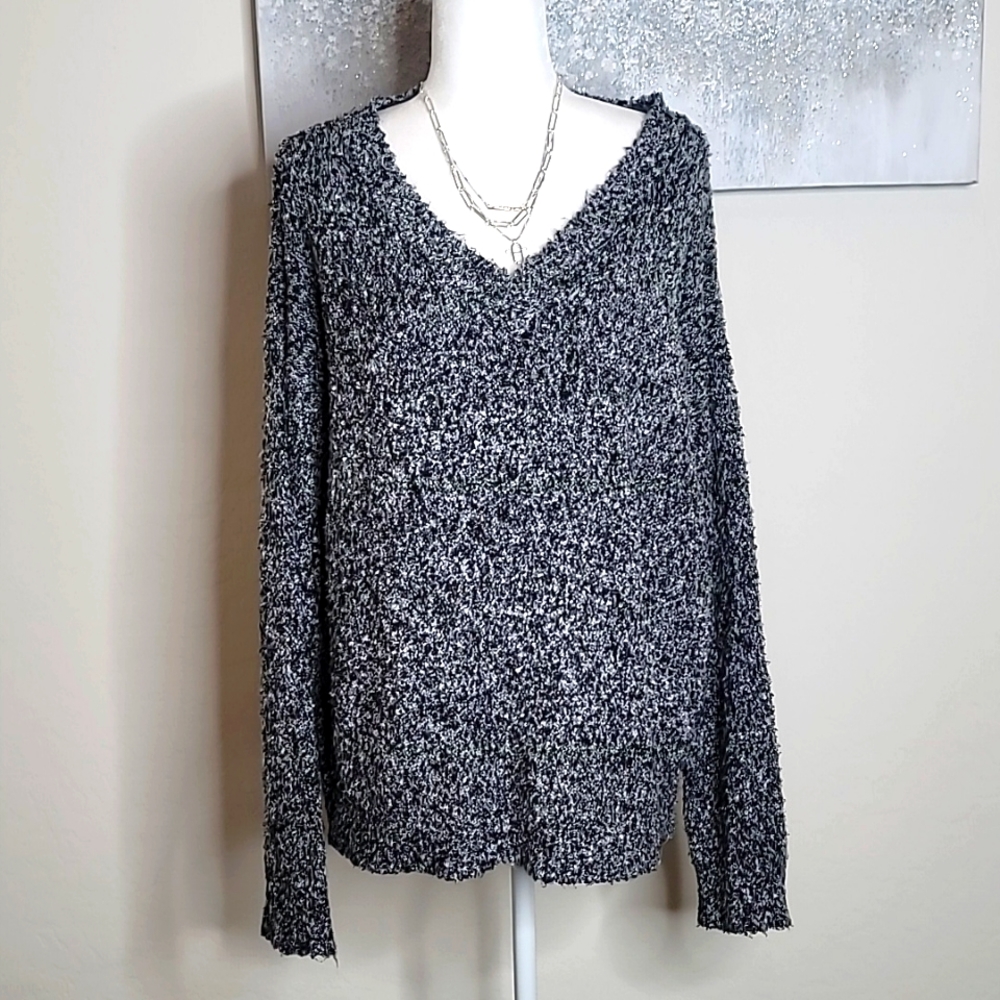 Woman's Soft Black & Grey V-Neck Sweater